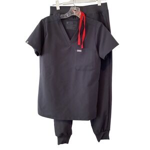FIGS Womens Scrub Set Charcoal Gray Catarina Top XS & Zamora Jogger Pants SP